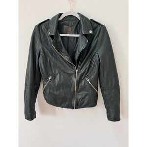 MUUBAA Leather Moto Biker Jacket Full Zip‎ Pockets Dark Forest Green